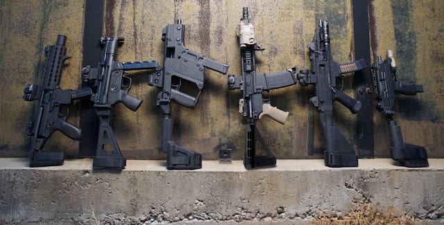 Left to right: MPX PSB (adjustable), SB (Folding), SBV SBM4, Scorpion PSB, Uzi PSB (courtesy sb-tactical.com)