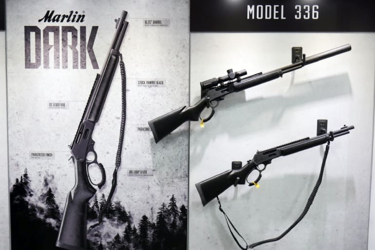 Check out the Marlin Dark series in 45/70 or 30-30 that just came out. 