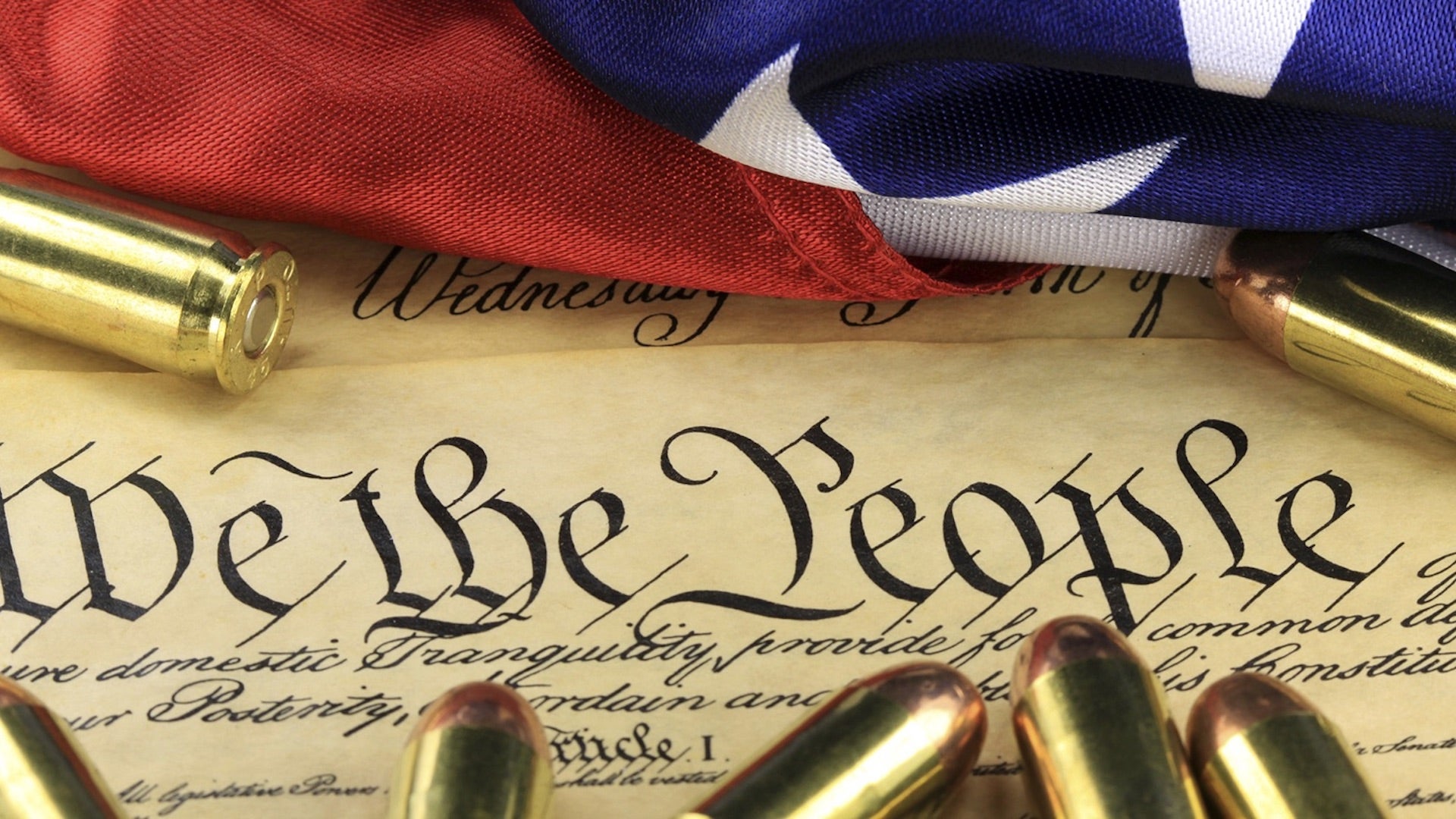 Constitution of the United States with bullet overlay