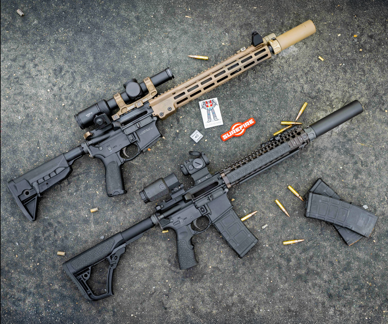 Two AR-15s with surefire suppressors and quality ammo.
