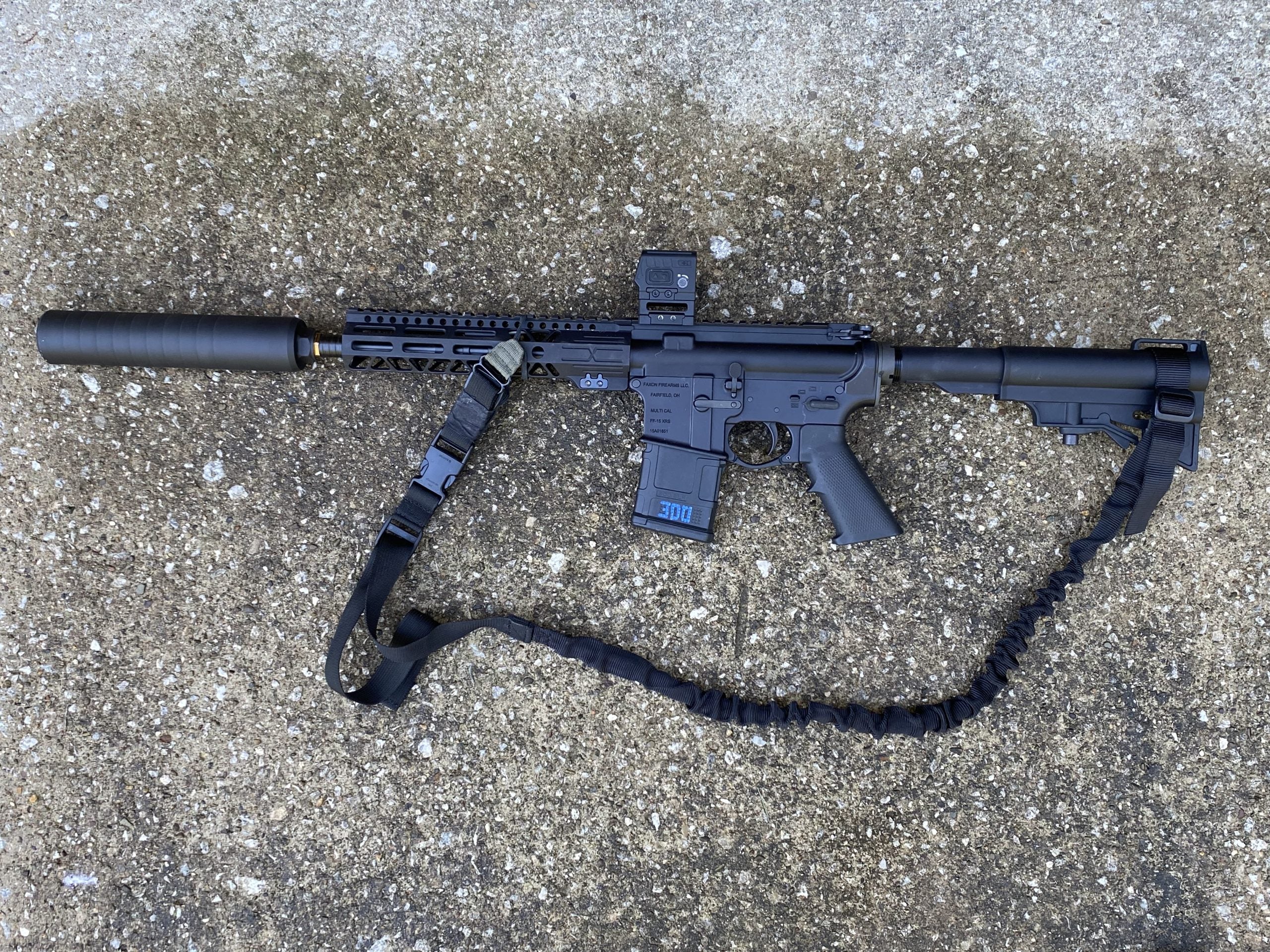 Faxon 10.5" 300 Blackout Pistol lying on the ground