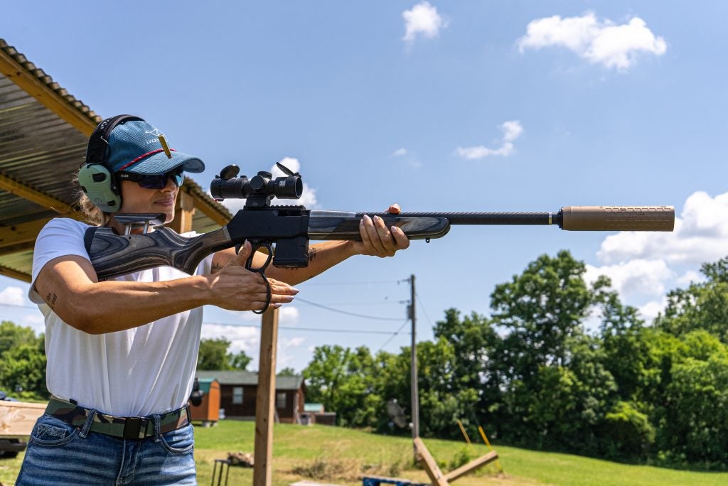 Working the lever on the SPD Predator rifle