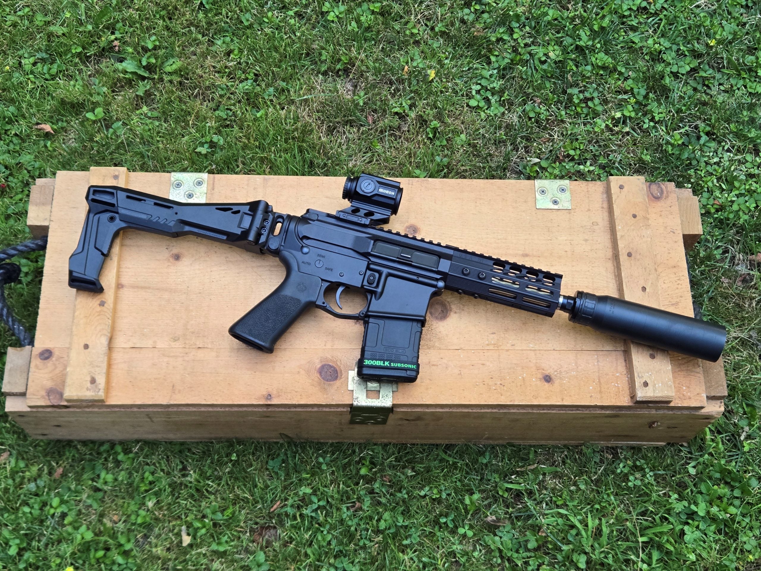 Strike Industries Polymer FSA STAB folding pistol brace installed on a firearm