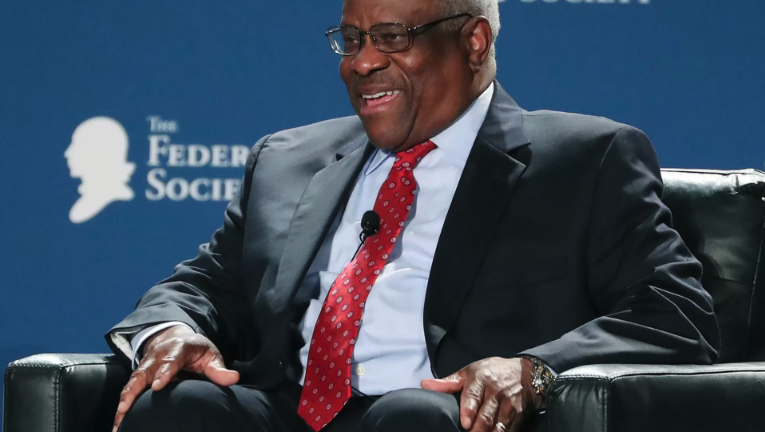 Supreme Court Justice Clarence Thomas speaking at a Federalist Society event