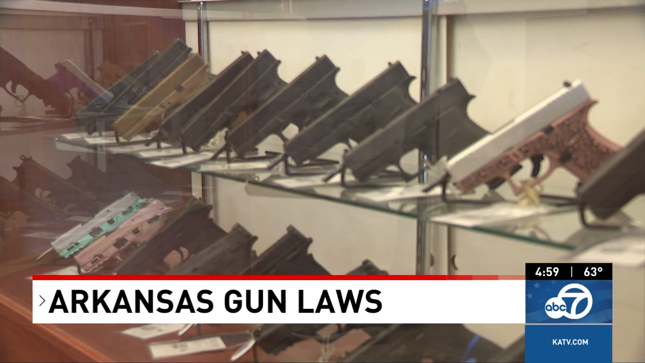 Handguns displayed at an Arkansas gun store